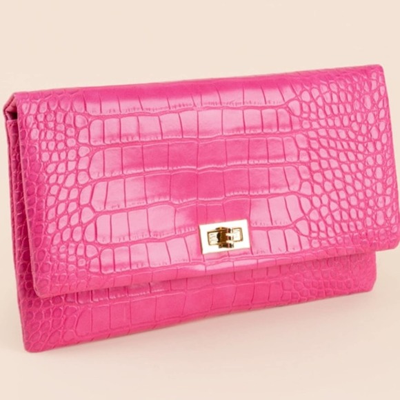 NWT Francesca's | Michele Croc Fold Over Crossbody, Fuchsia - Picture 4 of 8